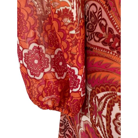 Vince Camuto Chiffon Tie-Neck Balloon Sleeve Paisley Casual Boho Mini Dress 4 S - Picture 15 of 16